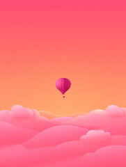 Obraz premium Vibrant whimsical hot air balloon floats gracefully above soft pink clouds, creating dreamy atmosphere. warm gradient sky enhances serene and uplifting feeling of scene