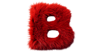 A vibrant red furry letter b isolated on a black background with a fluffy texture and rounded shape isolated on transparent background