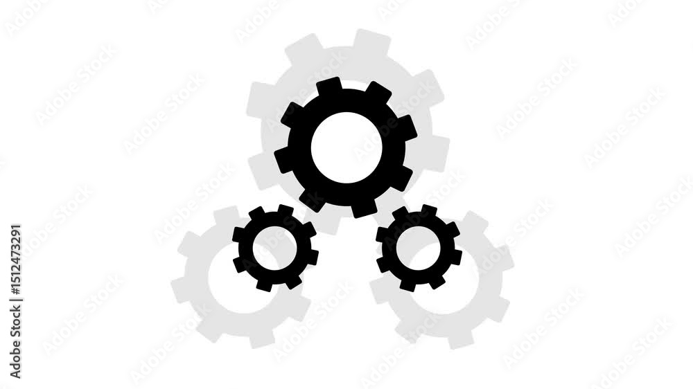 Poster animated cogwheel gears interlocking on white background illustrating teamwork and solutions