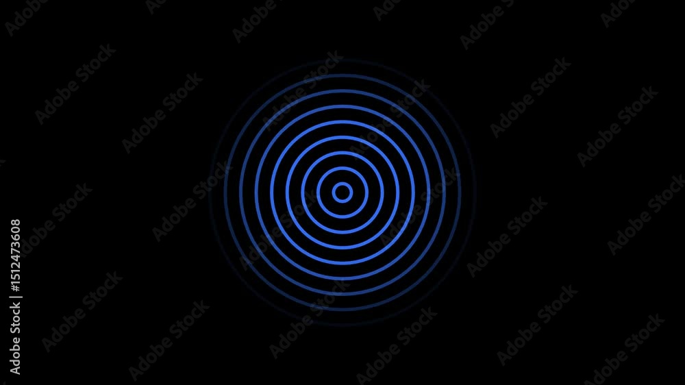 Poster wave network transmits animation. blue concentric circles abstract animation on a black background i