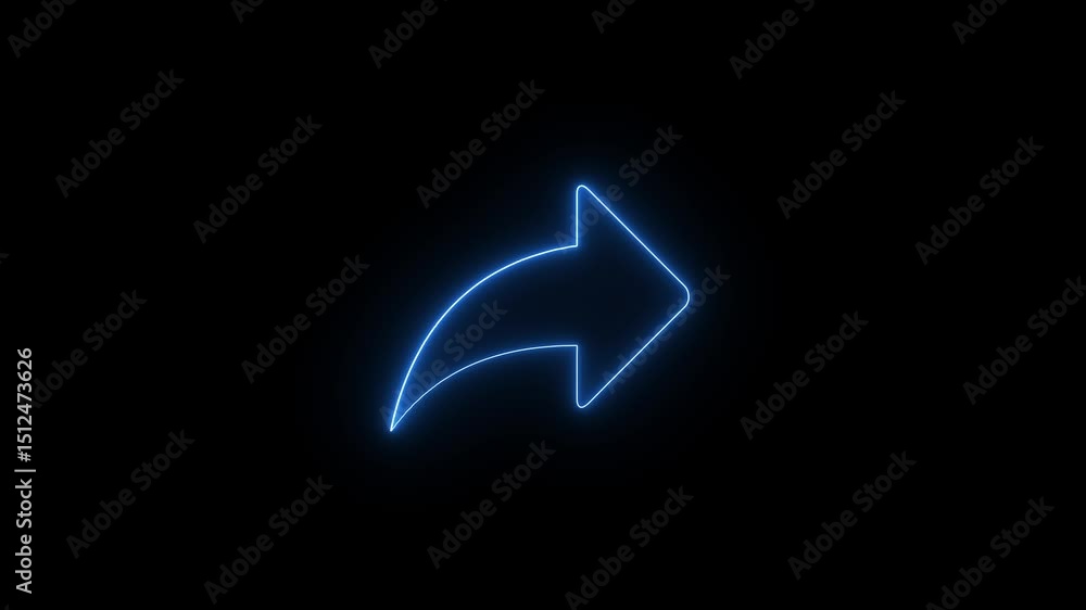 Poster glowing neon blue arrow symbol indicating direction on a dark black background animated loop