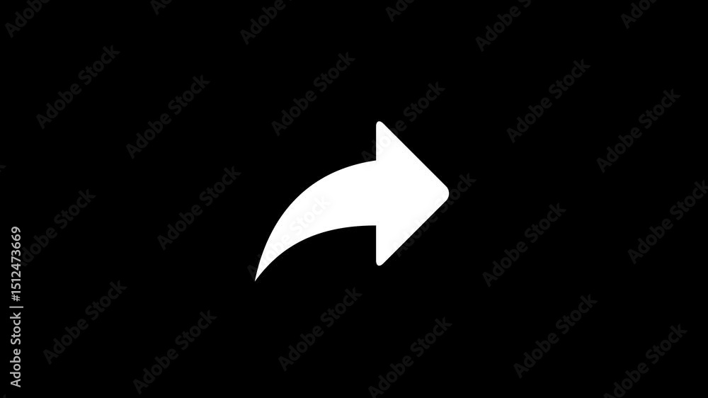 Poster white share arrow icon on black background digital animation symbolizing sharing and forwarding conc