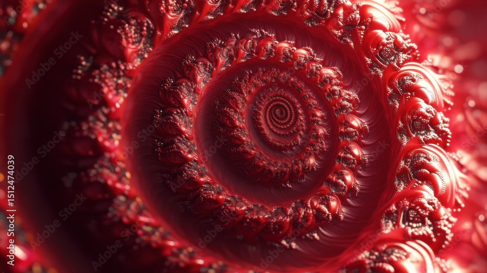 Poster red fractal spiral background image, illustration - infinite repeating spiral pattern, vortex of geo