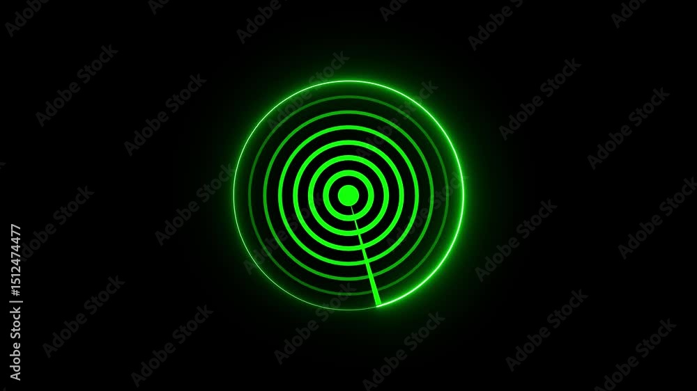 Poster animated green radar screen on black background ideal for technology security and data visualization