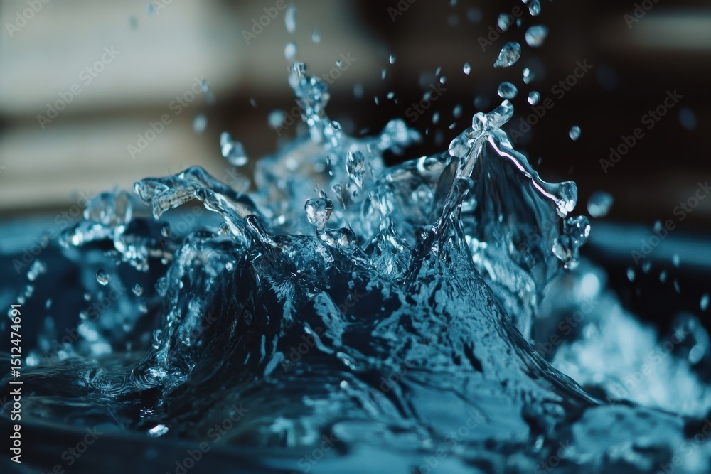 Poster closeup of water splashes in a fountain capturing dynamic movement and texture, water splashes in th