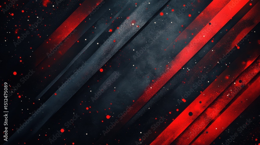 Poster abstract black and red grunge background with diagonal lines and dots.