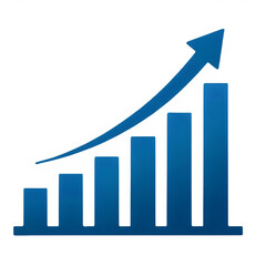A blue bar chart showing upward growth and progress