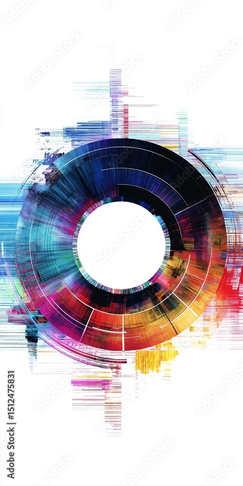 Poster abstract multicolored circular pattern with dynamic lines