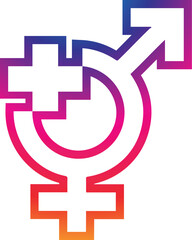 Futuristic gender symbols. Holographic male and female signs. Cartoon heterosexual icons set. Vector illustration.