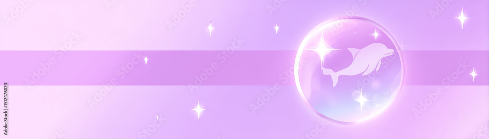 Poster whimsical soap bubble reflects playful dolphin, surrounded by soft purple background with sparkling 