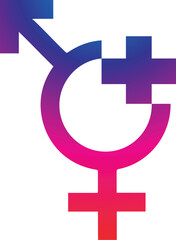 Futuristic gender symbols. Holographic male and female signs. Cartoon heterosexual icons set. Vector illustration.
