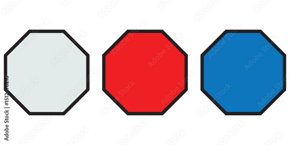 Poster geometric shapes set. octagon shape set collection. octagon shapes with outlines. hexagons set. edge