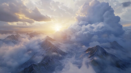 Desert valley with blue sky and floating clouds high resolution picture