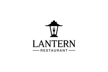 Elegant Lantern Restaurant Logo with Fork Icon and Classic Typography