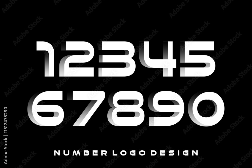 Fototapete set of numbers collection 1 to 0 black and white with gradient color shadow. simple and minimalist f