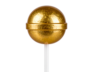 Golden Candy Lollipop with Metallic Shine, Transparent Background PNG