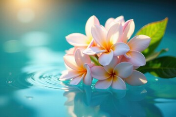 Naklejka premium Sunlit jasmine bouquet in cool blue water, selective focus , light, bouquet, garden