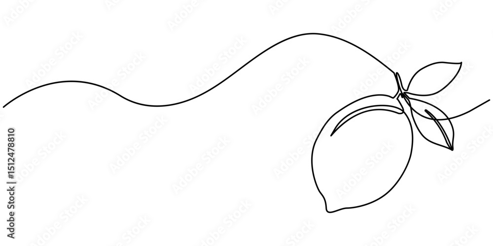 Aufkleber lemon fruit continuous one line drawing minimalism design, lemon yellow continuous one line drawing 
