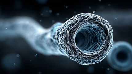 Artistic magnified view of a single microtubule in a cellular structure  