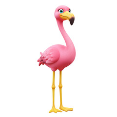 3d Cartoon Flamingo standing isolated on transparent background, PNG 
