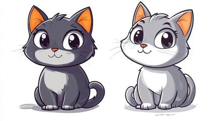 Obraz premium Two cartoon cats, sitting side-by-side