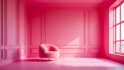 Pink Room Interior With Fluffy Armchair Light From Window Elegant Design