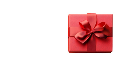 A red gift box with a bow  is centered on the right side of the image isolated on transparent background