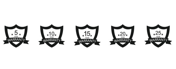 Warranty shield icon set, guarantee certificate symbol vector.