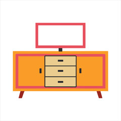 Retro Style TV Stand with Drawers and Cabinet Doors Illustration
