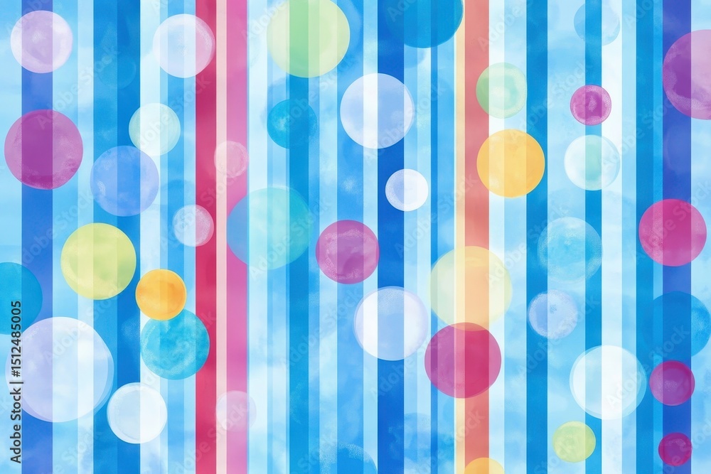 Poster bokeh circles add vibrant texture to blue striped background creating a lively atmosphere, bokeh cir