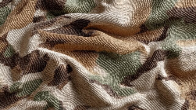 Close-up view reveals the detailed texture and color patterns of multicam camouflage fabric used for military uniforms and outdoor activities. Designed for versatility in various environments
