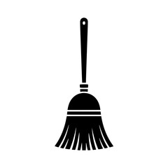 Black silhouette of a broom with bristles and a handle