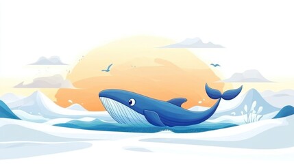 Cute whale swimming in serene landscape