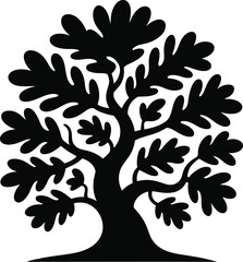 Vector tree silhouette with black and white leaves floral tattoo design pattern illustration art decoration nature plant branch vintage shape symbol curve bird element seamless set