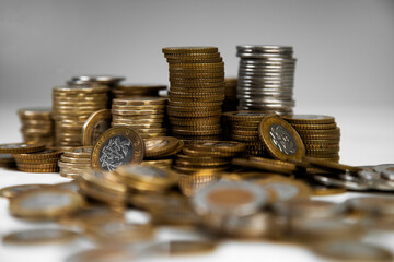 Pile of Ghanaian cedi currency coins