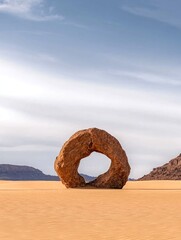 Stone Arc Protruding from Smooth Rolling Dune in Desert