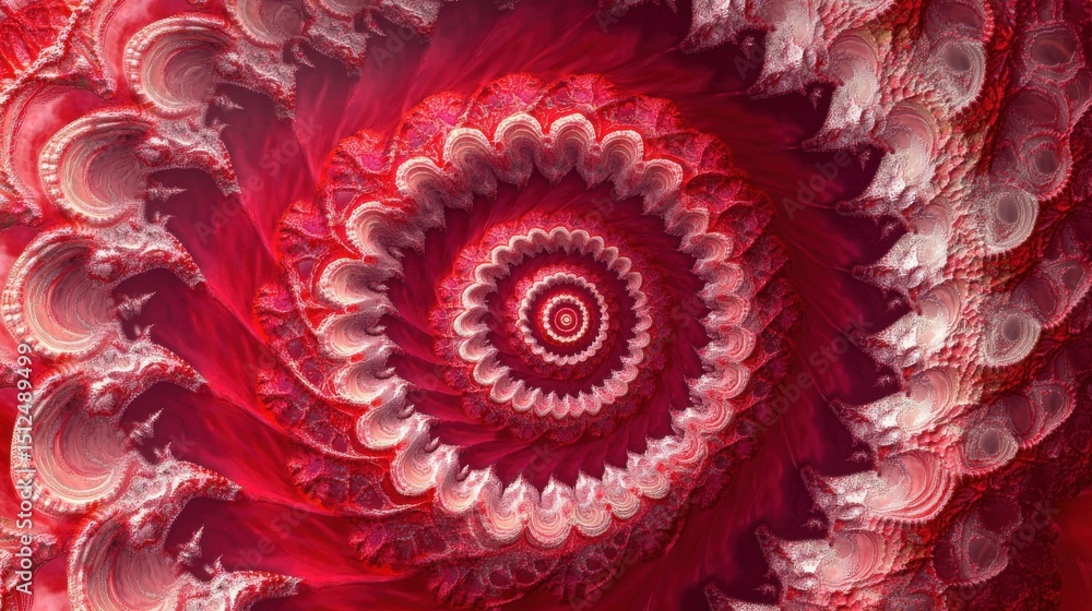 Poster red fractal spiral background image, illustration - infinite repeating spiral pattern, vortex of geo
