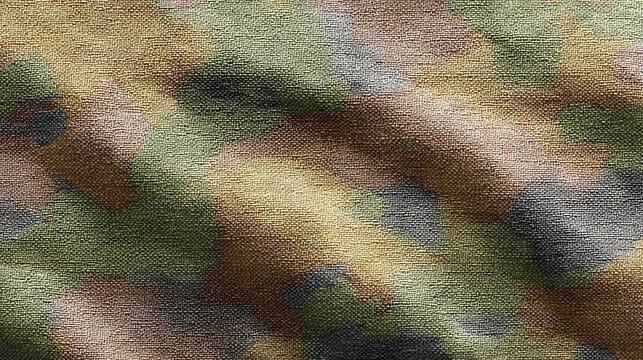 Close-up of armed force multicam camouflage fabric showcasing a blend of green, brown, and black colors designed for effective concealment in varying landscapes