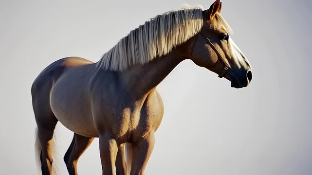 Majestic Palomino Horse Portrait Against Clean Background Captures Tranquil Beauty
