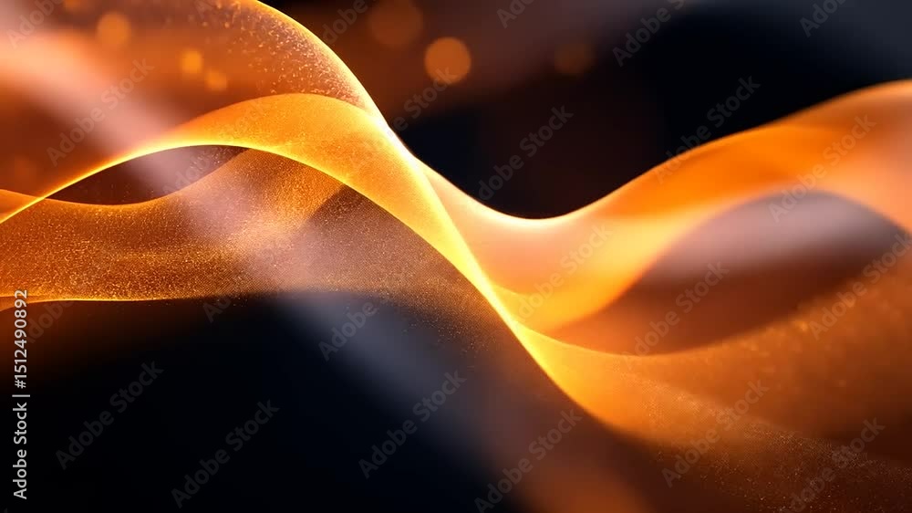 Wall mural abstract golden wave particles flowing on dark background animation for science presentation