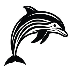 Fototapeta premium Dolphin Leaping Vector, The dolphin jumps out of the water, often in a curved arc or straight-up silhouette vector illustration