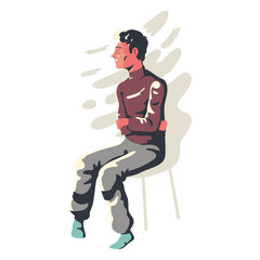 Scared man sitting character