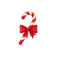 Candy cane with red bow on white background