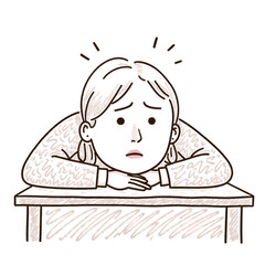 Worried Cartoon Woman Resting on Desk