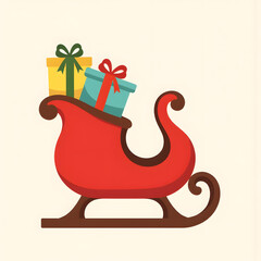 Naklejka premium Red Sleigh with Gifts on Cream Background