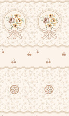 Enchanting Hand Rendered Geometric Flower Scroll Motif Pieces