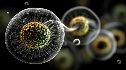 Fototapeta premium Artistic representation of bacterial spores with glowing details 