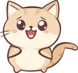 Cute vector cat with a happy expression and big sparkling eyes. Vecto cat Ideal for kids graphics, and adorable character merch.