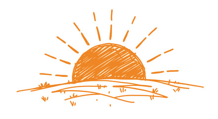 Doodle sun sketch illustration. Hand drawn cute orange sun set. Scribble doodle children drawn style. Vector illustration
