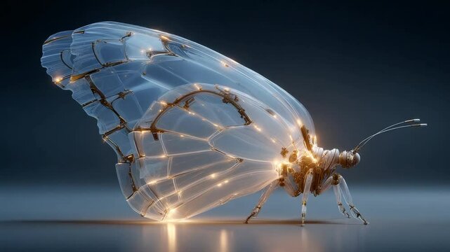 Elegant 3D Render of a Luminous Glass Butterfly with Intricate Internal Lighting